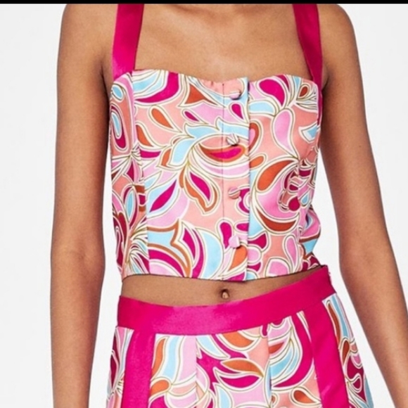 NWT Zara Pink Paisley Button Front Sleeveless Tank - Picture 3 of 7